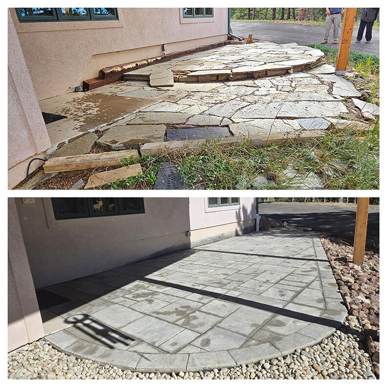 This project involved replacing an older multi-leveled flagstone patio for a new single level paver patio, river rock under the decking, reusing property stone, and freshening up plant beds with new mulch.